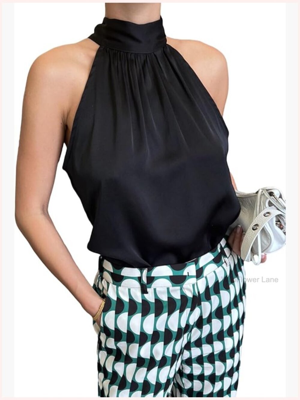 Sleeveless Pleated Bow Tie Back Halter Blouse Party Top